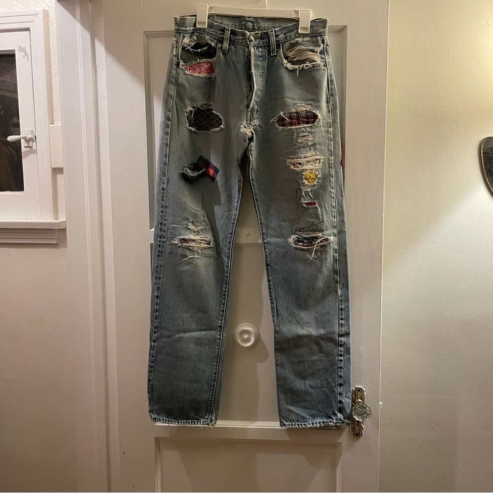 Vintage 90s Levis Grateful Dead Patchwork Hippie Festival Jeans - Picture 3 of 13